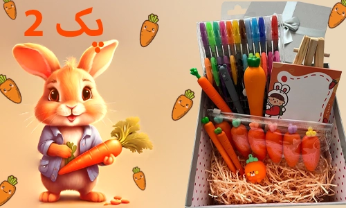 می توانید برای دخترانی که رنگ مورد علاقه شان نارنجی است می توانید پک دو دخترانه طرح هویج را تهیه و خریداری کنید.